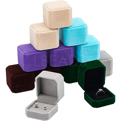 12Pcs 6 Colors Square Velvet Ring Boxes VBOX-BC0001-06-1