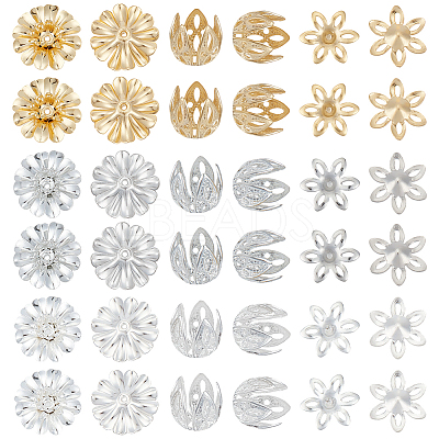 90Pcs 9 Styles Brass Bead Caps Sets KK-ME0001-91-1