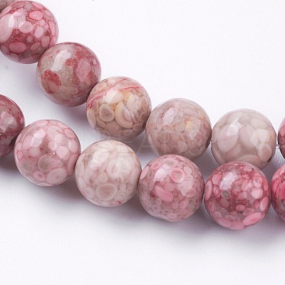 Natural Fossil Coral Beads Strands G-F563-01-8mm-1