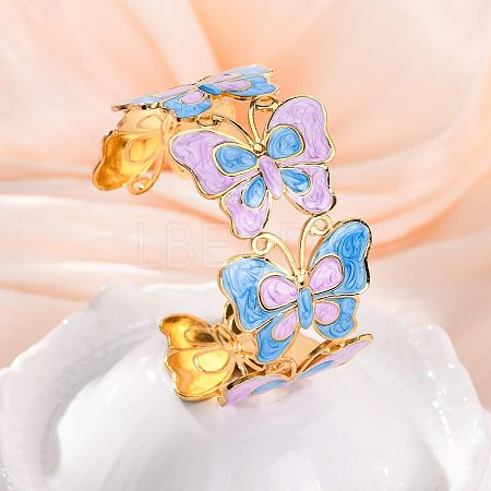 304 Stainless Steel Enamel Cuff Bangles for Women BJEW-P347-01G-B-1