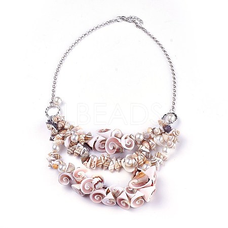 Shell Bib Statement Necklaces LS-NJEW-WH0004-01P-1