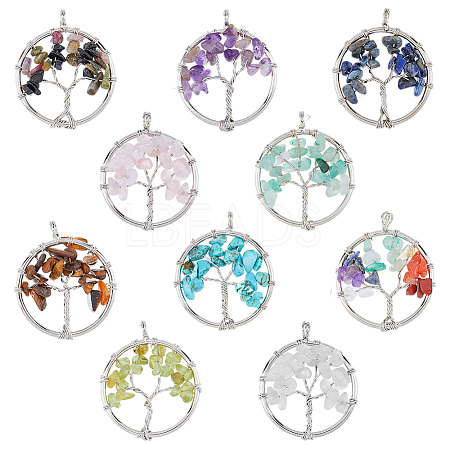 10Pcs 10 Styles Natural & Synthetic Mixed Gemstone Chip Pendants G-HY0001-19-1
