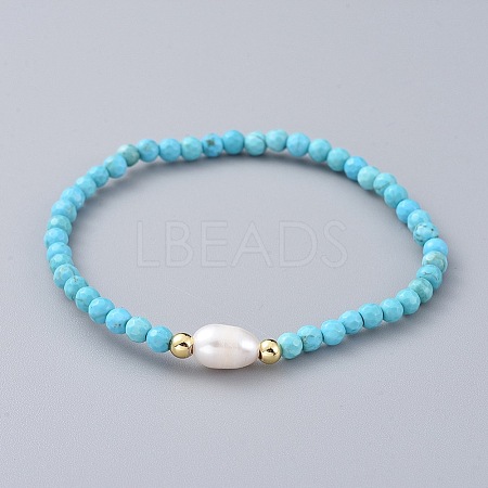 Synthetic Turquoise Beads Stretch Bracelets X-BJEW-JB04676-04-1