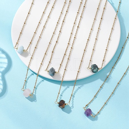 Natural Mixed Stone Faceted Nuggets Pendant 304 Stainless Steel Satellite Chain Necklaces NJEW-JN06025-1