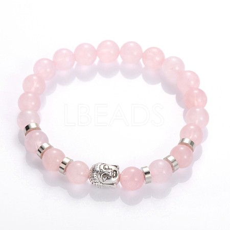 Buddha Head Gemstone Beaded Stretch Bracelets BJEW-JB01864-04-1