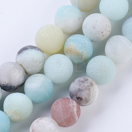 Frosted Natural Flower Amazonite Round Bead Strands X-G-E334-4mm-09-1