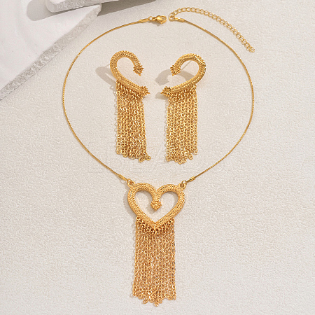 Elegant Zinc Alloy Hollow Heart Tassel Jewelry Set for Women LS-HX7925-1