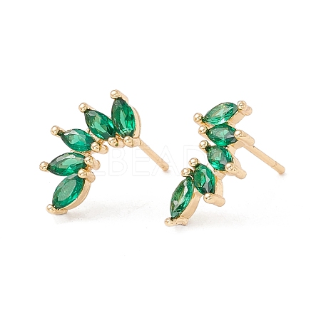Green Clear Cubic Zirconia Leaf Stud Earrings KK-E005-22G-1