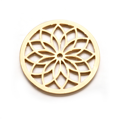 Ion Plating(IP) Flat Round with Flower 304 Stainless Steel Beads STAS-F079-04G-1