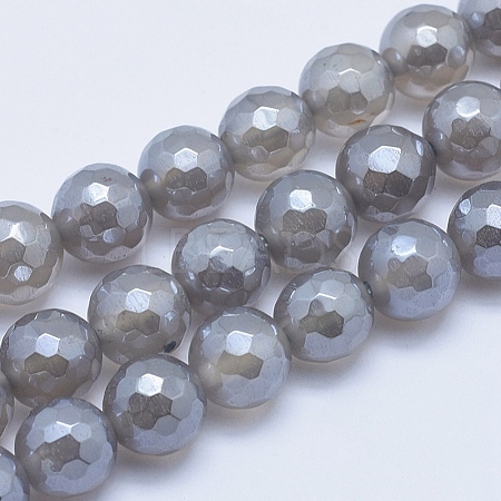 Electroplated Natural Grey Agate Beads Strands X-G-G724-8mm-1