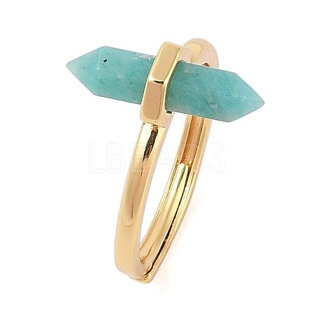Double Pointed Hexagonal Prism Natural Amazonite Adjustable Rings for Women RJEW-G327-01G-08-1