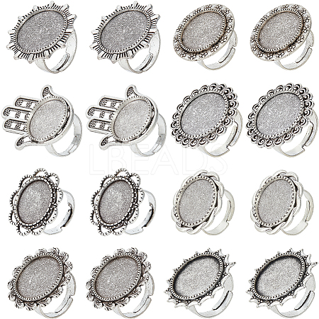 16Pcs 8 Style Adjustable Alloy Finger Rings Components FIND-SC0008-64-1