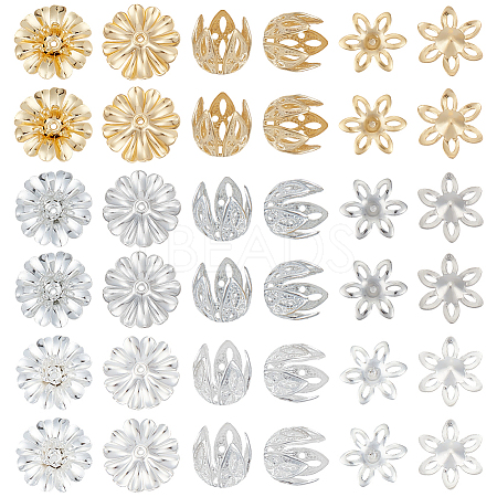 90Pcs 9 Styles Brass Bead Caps Sets KK-ME0001-91-1