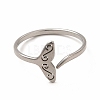 201 Stainless Steel Whale Tail Open Cuff Ring for Women LS-RJEW-K239-01P-1-1