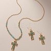 Cross Zinc Alloy Glass Pendant Necklaces & Dangle Earrings FS-WG71EA0-01-2