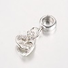 Heart Antique Silver Plated Alloy Rhinestone European Dangle Charms Large Hole Pendants MPDL-K014-M-3