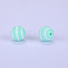 Printed Round with Stripe Pattern Silicone Focal Beads SI-JX0056A-141-1