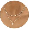 Simple Style Imitation Pearl Round Pendant Alloy Chain Double Layer Necklaces for Women FS-WG0DEC3-02-1