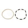2Pcs Natural Obsidian & Shell Pearl & Non-magnetic Synthetic Hematite Beaded Stretch Bracelets for Women BJEW-JB12938-01-4