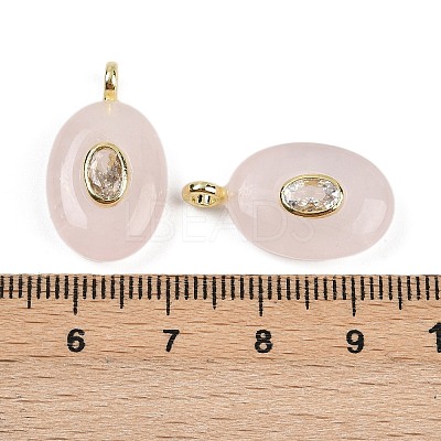 Natural Rose Quartz & Cubic Zirconia Pendants G-Z076-01G-10-1