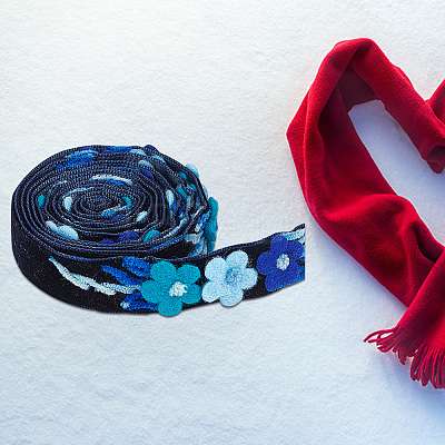 Velvet Handmade Flower Embroidered Lace Ribbons SRIB-WH0011-077A-1
