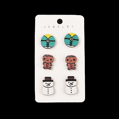 Christmas Theme Wood Stud Earrings EJEW-U016-06P-01-1