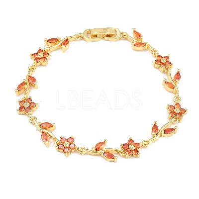 Brass Pave Cubic Zirconia Flower Link Chain Bracelets for Women KK-CBA68DA-14G-01-1