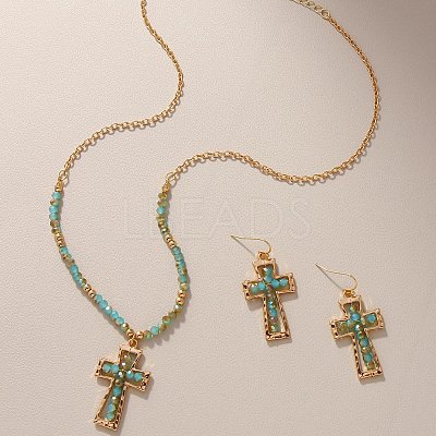 Cross Zinc Alloy Glass Pendant Necklaces & Dangle Earrings FS-WG71EA0-01-1
