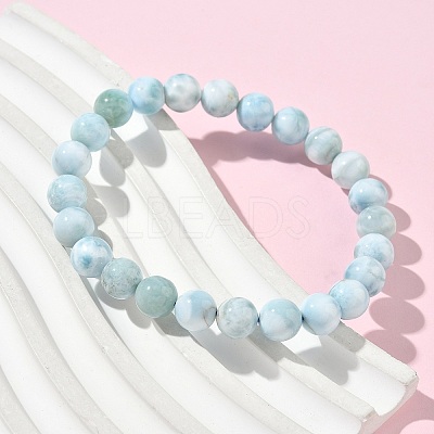 Round Natural Hemimorphite Beaded Stretch Bracelets for Men Women BJEW-B136-01B-1