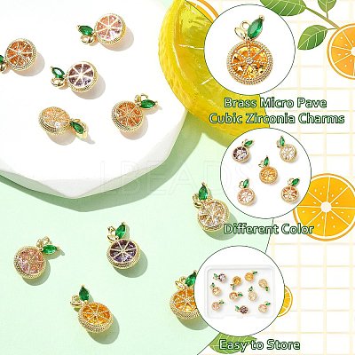 10Pcs 5 Colors Brass Micro Pave Cubic Zirconia Charms KK-CJ0004-08-1