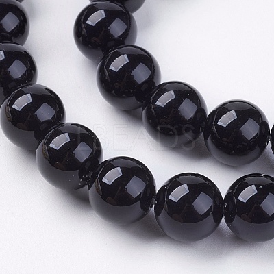 Natural Dyed & Heated Black Onyx Round Beads Strands X-G-L087-10mm-01-1