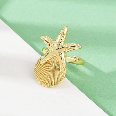 Ocean Theme Brass Cuff Rings RJEW-C135-01G-12-1
