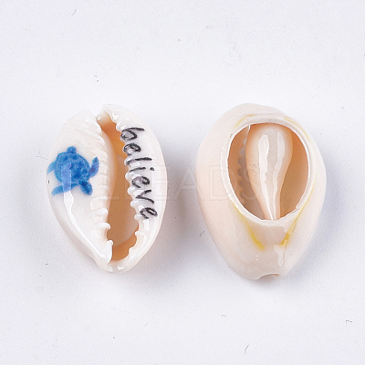 Printed Cowrie Shell Beads SHEL-S276-10B-1