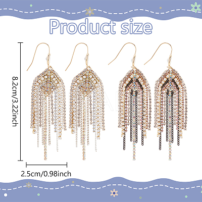 2 Pairs 2 Colors Natural Pearl Beaded & Rhinestone Chains Tassel Earrings EJEW-AN0004-23-1
