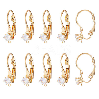 10Pcs Brass Micro Pave Clear Cubic Zirconia Leverback Earring Findings KK-TADJ0001-20A-1