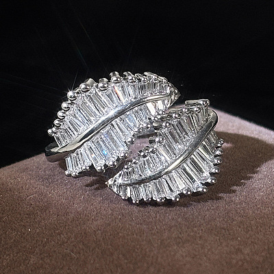 Brass Pave Clear Cubic Zirconia Cuff Open Rings WGFE2F1-03-1