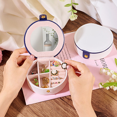 Round PU Leather & Plastic Jewelry Set Storage Box CON-TAC0014-06A-1