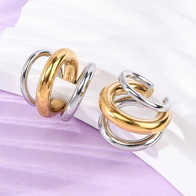 Triple C-Shaped 304 Stainless Steel Two Tone Cuff Earrings EJEW-A131-04A-GP-1