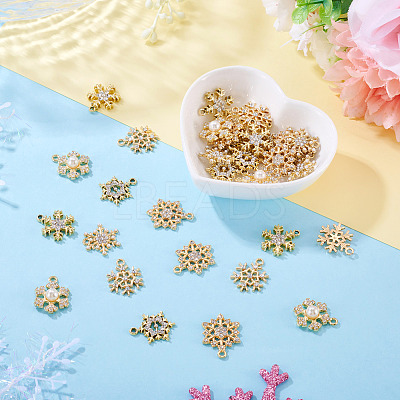 36Pcs 6 Styles Alloy Micro Pave Clear Cubic Zirconia Snowflake Pendants FIND-TA0009-86-1