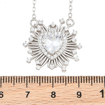 Brass Pave Clear Cubic Zirconia and Glass Heart Pendant Necklaces KK-CBA4547-11P-1