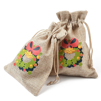 30Pcs 15 Styles Christmas Printed Jute Cloth Storage Pouches ABAG-YW0001-10-1