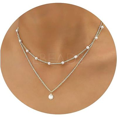 Simple Style Imitation Pearl Round Pendant Alloy Chain Double Layer Necklaces for Women FS-WG0DEC3-02-1