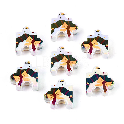 UV Plating Opaque Printed Acrylic European Beads OACR-N153-06D-1