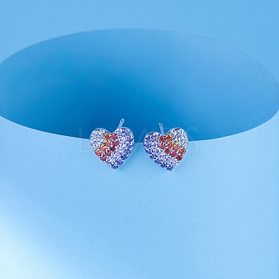 Heart Rhodium Plated 925 Sterling Silver Stud Earrings STER-M116-04P-1