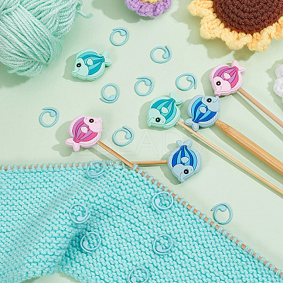 6Pcs 3 Colors Fish Silicone Beads Knitting Needle Protectors/Knitting Needle Stoppers DIY-NB0010-36-1