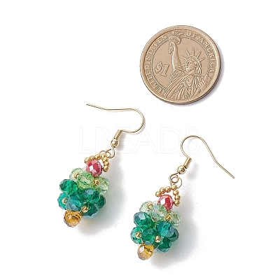 304 Stainless Steel Glass Seed Beads Christmas Tree Dangle Earrings EJEW-MZ00581-01-1