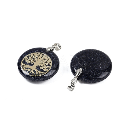 Synthetic Blue Goldstone Flat Round Pendants G-Q188-01P-07-1