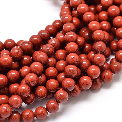 Grade A Natural Red Jasper Bead Strands X-G-P075-36-8mm-1
