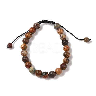 8mm Round Natural Polychrome Jasper/Picasso Stone/Picasso Jasper Braided Bead Bracelets BJEW-C067-01B-19-1
