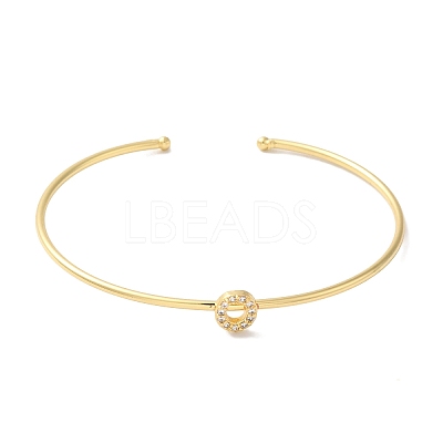 Rack Plating Brass Micro Pave Clear Cubic Zirconia Letter Open Cuff Bangles BJEW-A018-01G-O-1